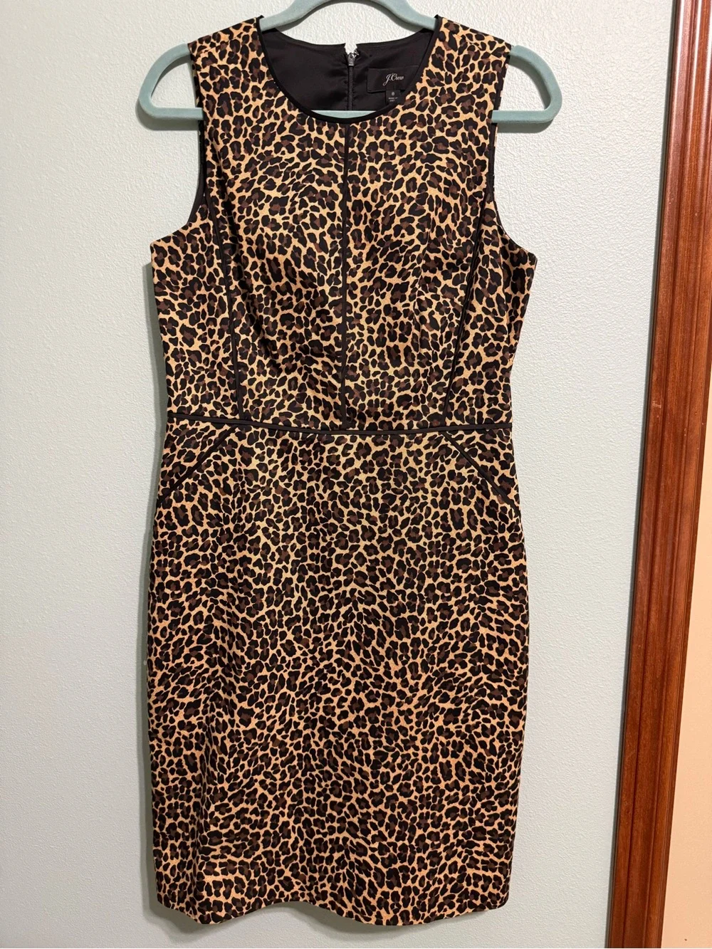 J.Crew Sleeveless Leopard Print Bi-Stretch Cotton Sheath Dress Size 8